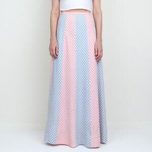 Vintage 1970s Stripe Gingham Maxi Skirt S